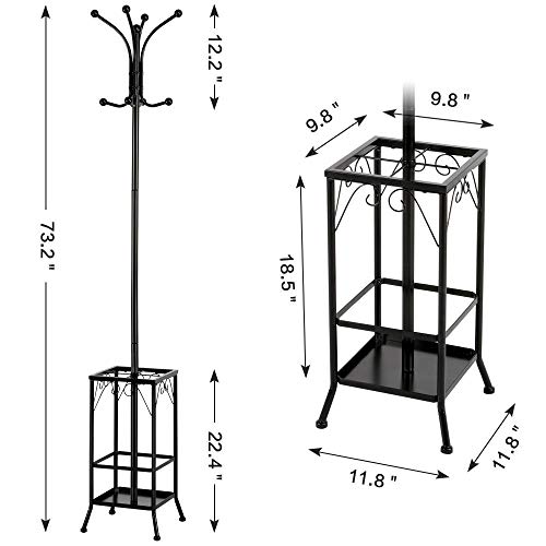 Yaheetech Al Scrolled Hall Tree And Umbrella Stand 73" Tall In Black Finish #TOP2