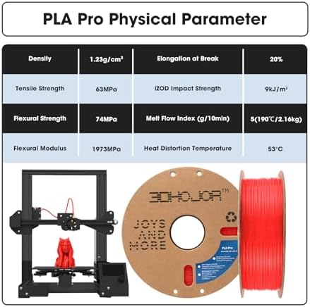 3DHoJor PLA Pro Filament 1.75mm,3D Printer Filament,1kg Cardboard Spool (2.2lbs), Fit Most FDM 3D Printer, Red - View 6