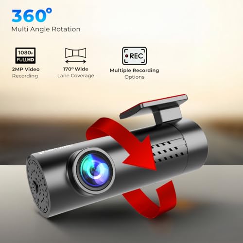 Image of LAPCARE 170 Wide Angle Dash Cam, Full HD 1080p, 360 Rotatable, Collision Sensor, Built-in Wi-Fi, GPS Tracking, Night Vision, Loop Recording, TF Card Slot- LWC-068