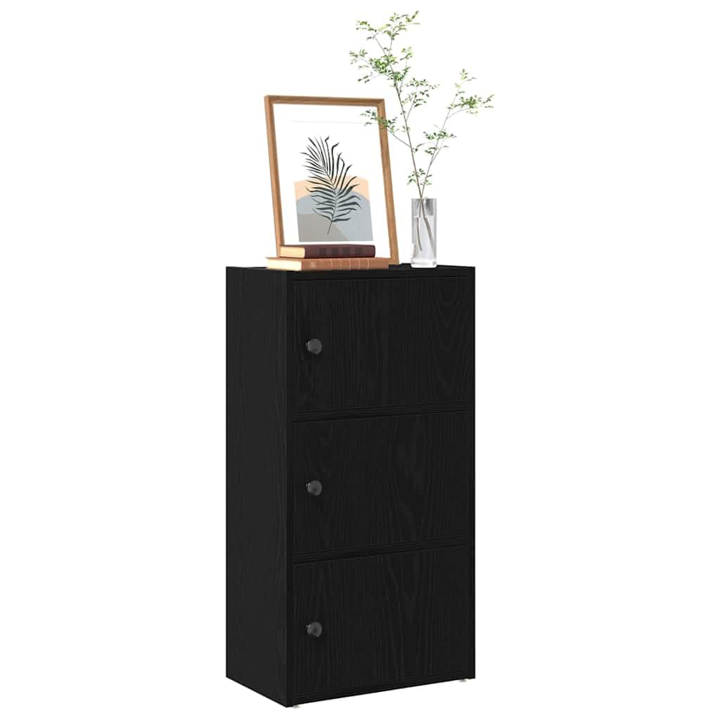 Générique Bücherregal, Eiche, Schwarz, 40 x 24 x 77 cm, Holz | Wendbare Tür, mehrere Regale, geschlossene Aufbewahrung, einfache Reinigung mit feuchtem Tuch