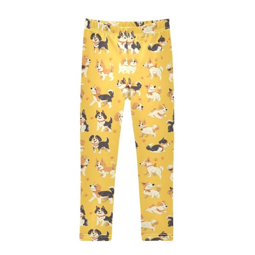 Wusikd Dogs Cute Girls' Leggings Toddler Doodles Yellow Kids Yoga Pants Dance Active Tights 4T
