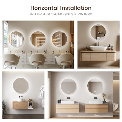 EMKE 800 mm Bluetooth Round Bathroom Mirror with LED Lights, Backlit LED Bathroom Mirrror Wall Mounted with Anti-fog, Bluetooth Speaker, Smart Mirrors 6000K, Dimmable, Touch Control, IP44 - Image 6