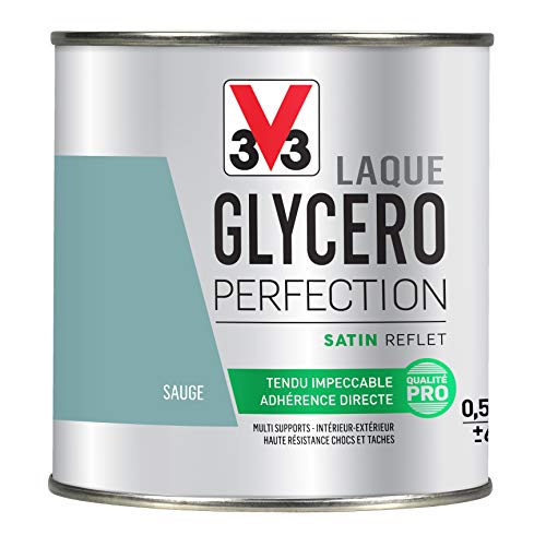V33 Peinture multi-supports monocouche Laque Glycéro satin, Sauge, 0,5 L