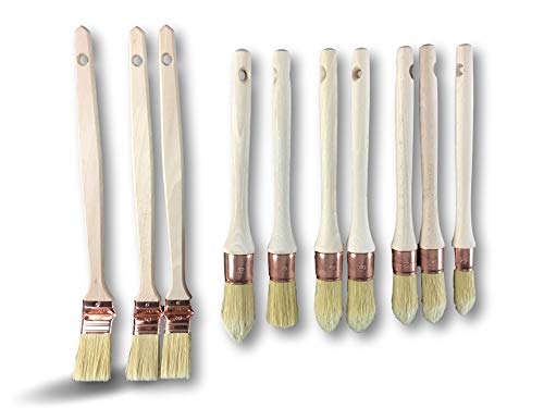Pack de 10 pinceaux | 7 ronds à rechampir et pouce | 3 plats coudés radiateur | Fabrication 100% française | Haut de gamme pour professionnels | Viroles cuivrées | Manches bois | Kibros PINCOP10