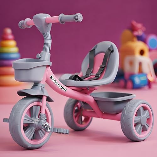 Kidsmate Starlight Premium Tricycle for Kids 2 to 5 yrs | Trikes for Boys & Girls | Baby Cycle with Eva Wheels, Bell and Toy Basket | Safe & Stylish Ride-On Bike | Max User Weight 30kg - Pink