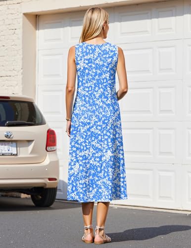 Image of HOTOUCH Summer Casual Dresses for Women Sleeveless Midi Dress Swing Tank Sundress Pleated Tshirt Dress with Pockets