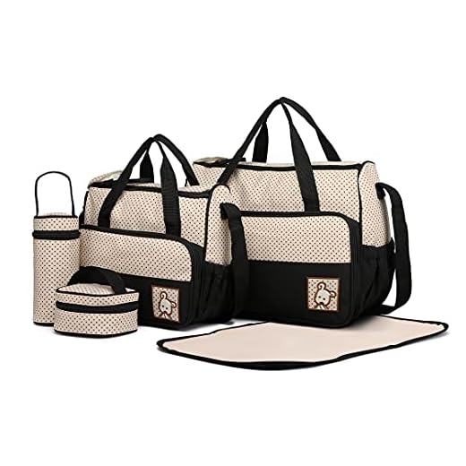 Miss Lulu Totes - Bolso cambiador de pañales multifunción para hospital, maternidad y maternidad, 5 unidades negro Juego negro. Talla:M