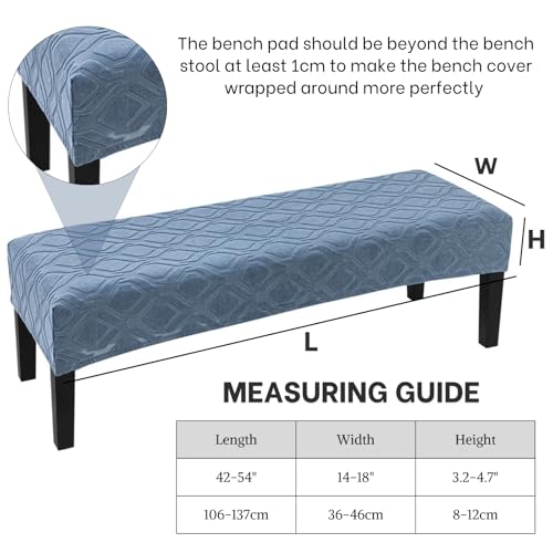 Image of SearchI Dining Bench Cover, Stretch Washable Long Bench Seat Covers, Rectangle Dining Table Bench Slipover for Dining Room, Living Room, Kitchen(Hexagon Jacquard Blue)