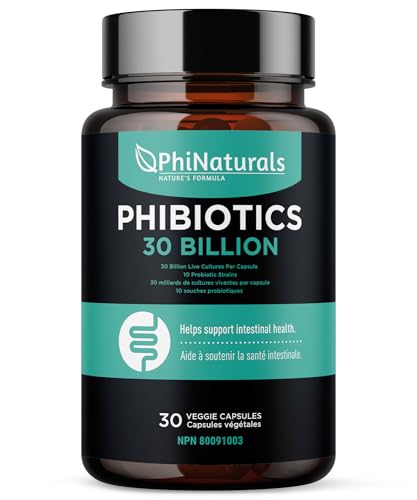 PhiBiotics High Potency Probiotics 10 Strains 30 Billion CFUs – [30 Vegan Capsules] Probiotics for Women and Men Gut Health - Lactobacillus Acidophilus Salivarius Rhamnosus Bifidobacterium Probiotique