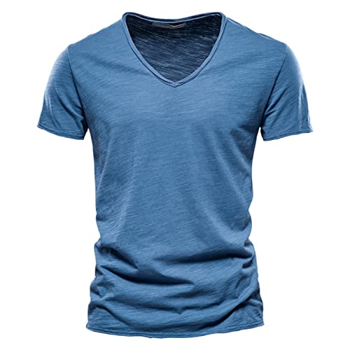 Tee Shirt Homme Col V - Été Confortable Respirantes Tee Shirt Coton Col V Manches Courtes Tshirts Couleur Unie Classique Décontracté Tops Souple Léger...