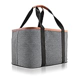 Selinchen® - Premium Einkaufskorb | Hochwertige Einkaufstasche faltbar und mit PU-Ledergriff | Ideal als eleganter Picknickkorb, Shopper oder Carrybag | 30 Liter (Grau)