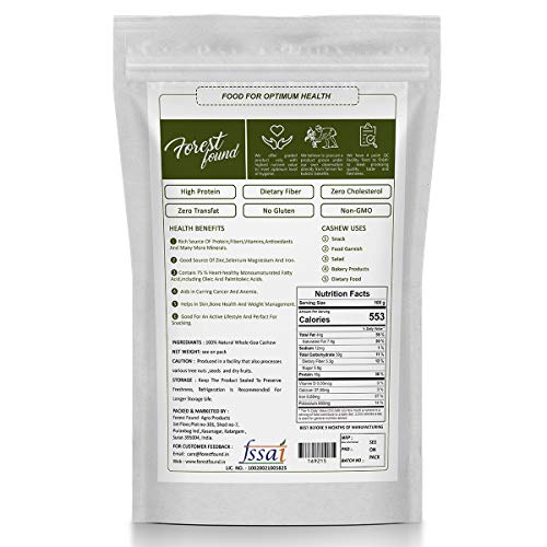 Image of Forest Found Whole Goan Cashew Nuts W320 Grade | Premium Natural & Crunchy Kaju, Sourced from Goa Farms, No Broken Pieces, Zip Lock Reusable Pouch | 400g