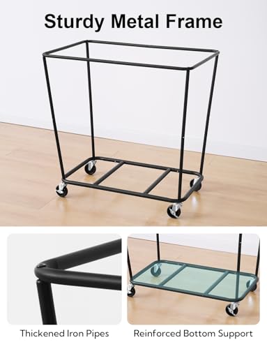 Image of StorageWorks Laundry Basket with Wheels for Clothes, 320L Black Hamper Cart