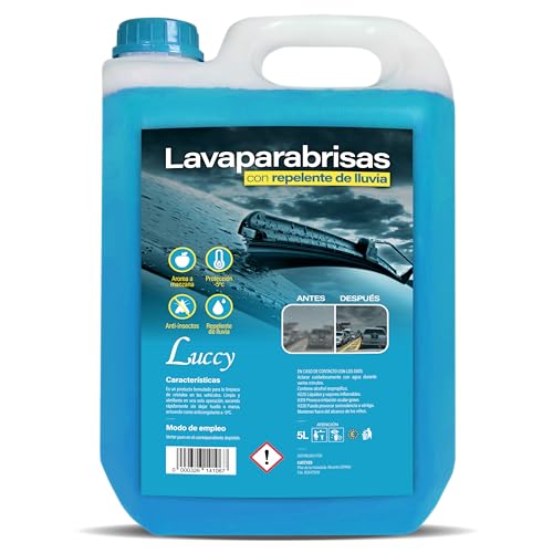 Limpiaparabrisas Coche Líquido Protección Anti Lluvia 5 Litros | Fórmula Mejorada Alta Concentración | Lavaparabrisas Anticongelante Protección -5ºC