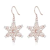 EVER FAITH Women's 925 Sterling Silver CZ Winter Party Snowflake Hook Dangle Earrings Rose Gold-Tone