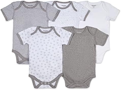 Burt's Bees Baby Unisex Bodysuits, Short Sleeve Organic Sleepwear, 5-Pack