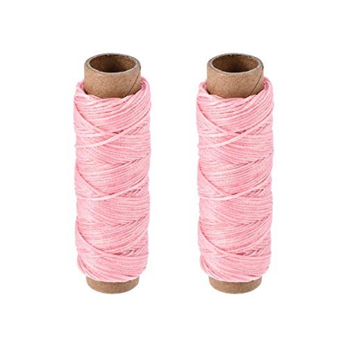 Fil à coudre en cuir YeVhear 33 Yards 150D / 1mm Cordon ciré plat en polyester pour reliure en cuir cousue à la main, bricolage artisanal, (rose, 2 pièces) Cover