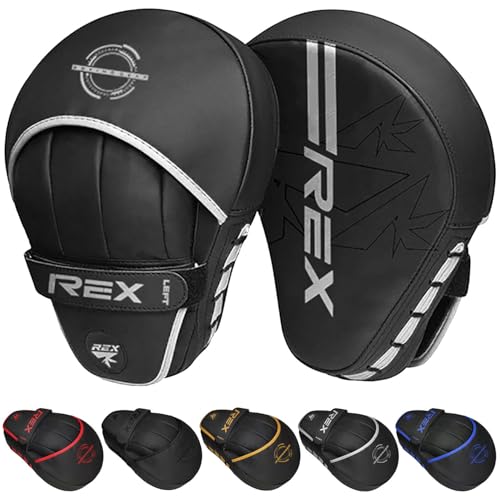 REX Punching Mitts for Men, Women, & Kids, PU Leather Focus Mitts for Martial Arts & Boxing Training, Curved Punch Mitts for Karate, Kickboxing, Krav MAGA, Muay Thai & Taekwondo (Blue)