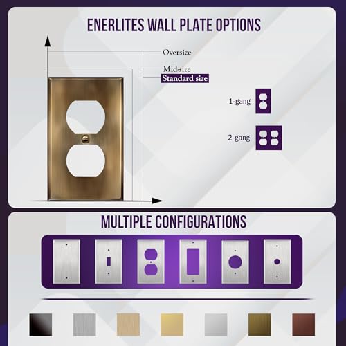 Placa de metal duplex doble ENERLITES de acero inoxidable cubierta de 2 bandas para pared 6