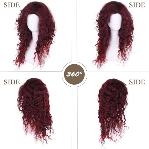 Image of GNIMEGIL Long Curly Burgundy Red Wigs for Women in Synthetic Fiber Body Wave Hairstyles with Natural Parting, Fluffy Volume Wig for Cosplay, Halloween, Themed Parties & Daily Style