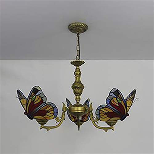 Niuyao Pendant Light Stained Glass In Tiffany Lamp Style With 3 Butterflies Shade Ceiling Lamp Classic Vintage Design Indoor Decoration -Red #TOP1