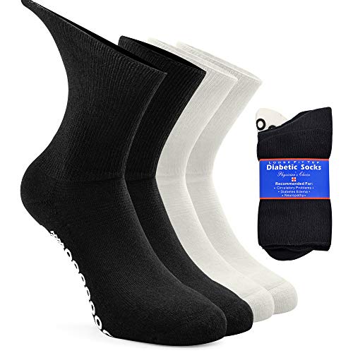 Non Skid Non-Binding Crew Socks, Socks Daze Supersoft Elastic Moisture Wicking Fit For Better Circulation Diabetic Socks For Men Women 4 Pack Muliti-Colored Large #TOP25