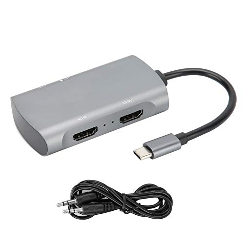 Z30A Audio Video Capture Card HDMI MIC to HDMI Audio Type C Local Loop Out 4K Capture Card for Streamers Content Creators Gray Aluminum Alloy 101g