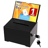 LINSIRON 1 Pack Metal Donation Box with Lock,Ballot Box with Sign Holder,Suggestion Box,Tip Box for Voting,Fundraising,Collection,6.3x4.72x3.94 Inch