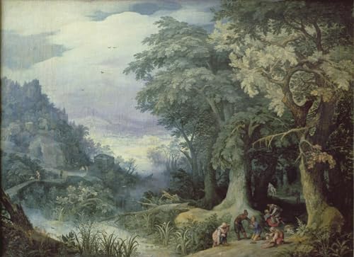 Lienzo de Paul Bril para decoración elegante, poster artístico Attacco armato in un bosco 60x90