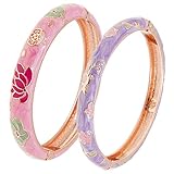 UJOY Bangles Bracelet Gorgeous Enamel Golden Butterfly Flower Cloisonne Indian Jewelry Sets Box for Womens Gift 55A35-B28 Light Purple