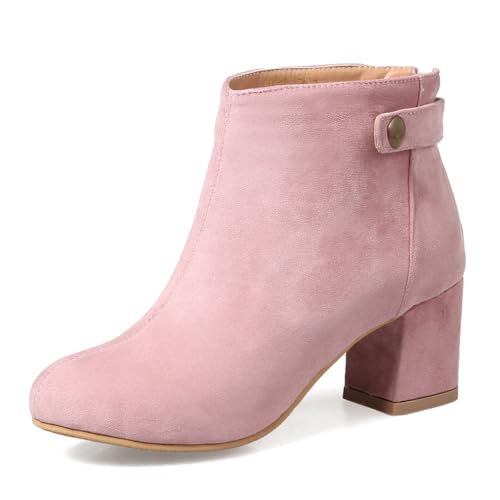 Botines cómodos de tacón ancho Onewus con punta redonda para mujer