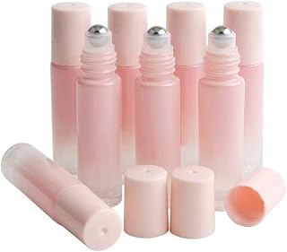 Ellbest 10ml Essential Oil Roller Bottles, 8PCS Roll on Bottle with Stainless Steel Balls, Portable Refillable Perfume Sample Bottles, Gradient Pink (Opener and Funnel Included)