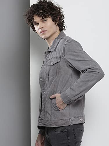 Image of The Indian Garage Co Men Slim Fit Solid Denim Trucker Jackets
