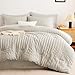 CozyLux Queen Comforter Set Beige Seersucker 7 Pieces Bed in a Bag Queen Comforter Set with Sheets, Luxury Soft Bedding Set with Down Alternative Comforter, Sheets, Pillowcases & Shams for All Seasons
