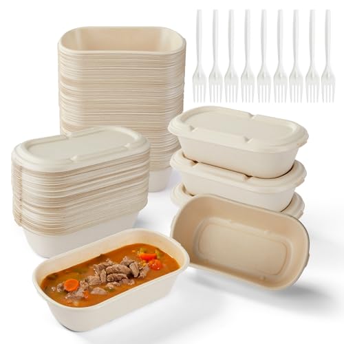 34 oz Disposable Food Containers with Lids, Upgraded Water-Coated Sugarcane
