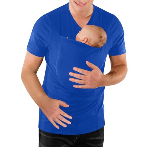 Image of Mens Baby Carrier Shirt V Neck Short Sleeve T-Shirts for Men Skin to Skin T-Shirt with Pocket Navy