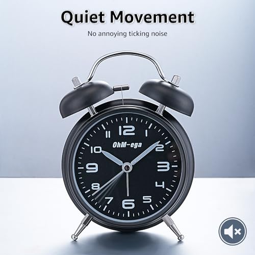 OhM-ega Despertador alto, despertador com sino duplo de metal para pessoas com sono pesado, 10 cm, d