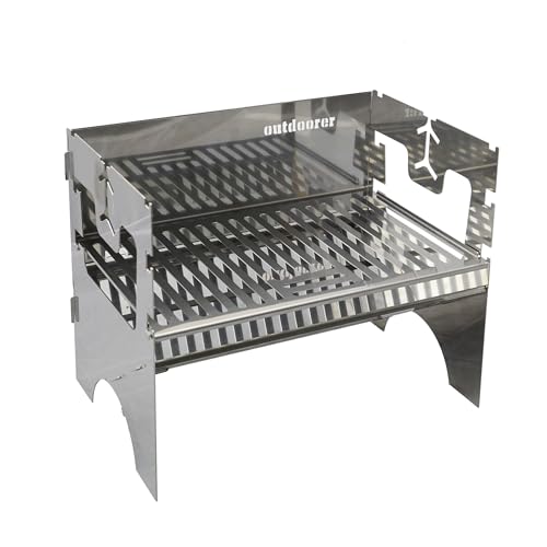 outdoorer AlpenFlare Light Grill - Barbacoa portátil de acero inoxidable para carbón de Austria, para senderismo, jardín, festivales, Vanlife, barbacoa y lago