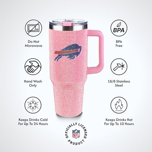 Image of The Memory Company Officially Licensed 40oz Pink Bling Game Day Tumbler, Buffalo Bills