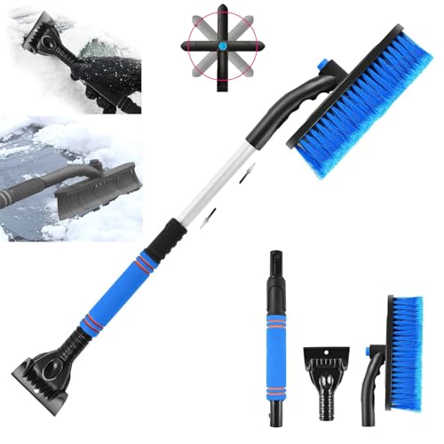 Gxlaihly Grattoir à Glace et Brosse à Neige 3 en 1, grattoir à Glace pour Voiture avec Balai,Brosse à Neige Voiture Ajustables,raclette Givre Brosse à Neige Voiture (Bleu)