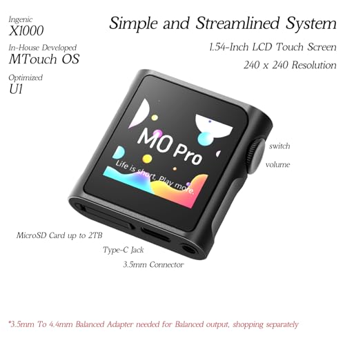 Image of SHANLING M0 Pro Hi-Res MP3 Music Player with Bluetooth，Digital Audio Player Portable Audio Player DAP Player，1.54 inch HD Touch Screen up to 15 Hour Battery USB Type-C dongle 3.5mm Jacks (Blue)
