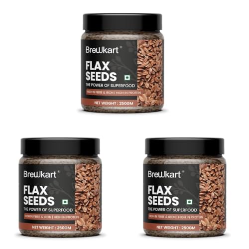 Image of Brewkart Flax Seeds - Alsi Seeds 250 gm | Flax Seeds for Hair Growth | Raw Seeds for Eating | Source of Iron & Dietary Fibre | Rich in Protein (Pack of 3)