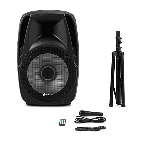 Sonart 15" 1500W Powered Speakers, 2-Way Full Range Portable PA Speaker System Combo Set With Stands/Illuminating Light/Microphone/EQ/USB/Bluetooth - Thumbnail 6