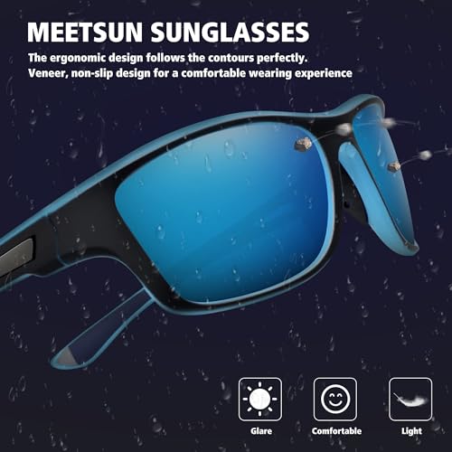 MEETSUN Polarized Sports Sunglasses for Men Fishing Cycling Baseball Running and Driving UV400 Protection Black Frame-Blue Mirror Lens - Image 5