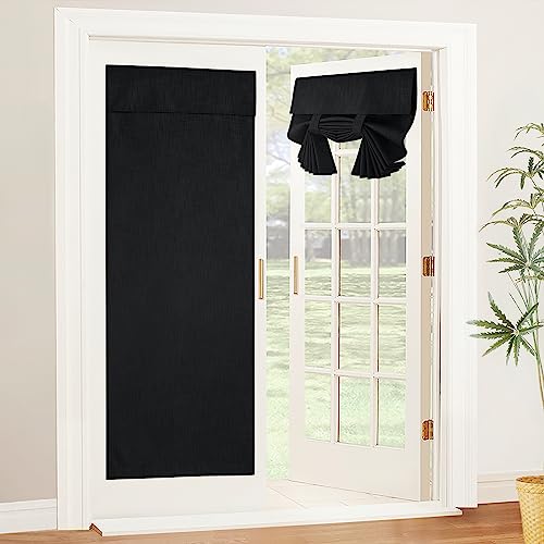 PONY DANCE French Door Blinds No Drilling - Black Temporary Blinds for Windows Privacy Tie Up Portable Full Blackout Linen Curtains for Patio Corridor, 26x69-Inch, 1 Pc ​