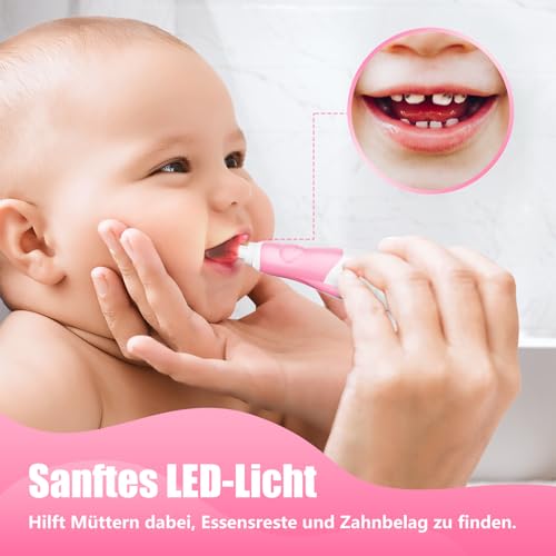 Elektrische Zahnbürste Kinder Baby Zahnbürste Kinderzahnbürste Elektrisch ab 1 2 3 Jahre mit Fingerzahnbürste, Süße Schutzhülle, LED-Licht, 2 Minuten Timer, Saugnapf für Kleinkind (Rosa Astronauten) – Bild 4