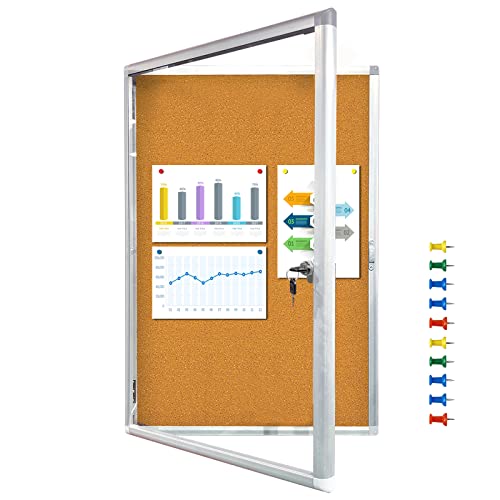 Kbw Enclosed Cork Bulletin Board For Wall, Aluminum Framed School Office Cork Vision Notice Board With Lockable Acrylic Door Weatherproof Display Case For Indoor, Outdoor (36 X 24 Inch) #TOP30