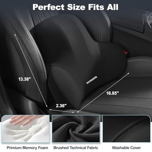 AIXIMA Lendenkissen Auto, Ergonomisches Lendenwirbelkissen Auto, Lordosenstütze Auto aus Memory Foam, für Autositze, BüRostuhl Komfortabel Atmungsaktiv, Abnehmbarer Abdeckung (Lendenkissen schwarz)