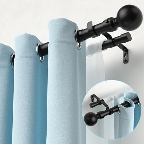 TRAROD Gardinenstange 2 Läufig 91-259cm, 25 mm Schwarze Ausziehbare Gardinenstange, Metall Vorhangstange Doppelläufig geeignet für Wohnzimmer, Küche und Schlafzimmer
