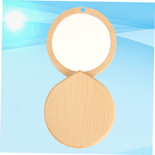 FRCOLOR 3pcs espejo cosmético pequeño portátil de madera miniatura 4